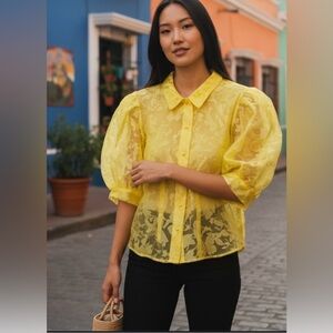 Spring Yellow Sheer Floral Top